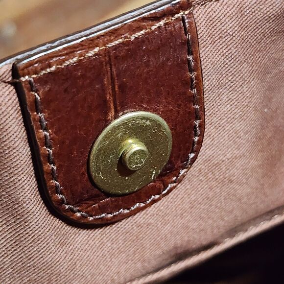 FOSSIL MIMI SHOPPER DARK BROWN CROCODILE LEATHER TOTE,GOLD CHAIN SHOULDER BAG - Picture 11 of 16